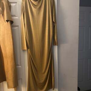 H&M Camel Midi Dress Size Large NYE Party Christmas Gold High Neck Long Sleeve